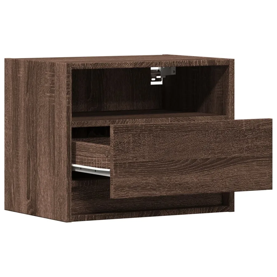 Table de chevet murale avec lumières LED chêne marron - 7