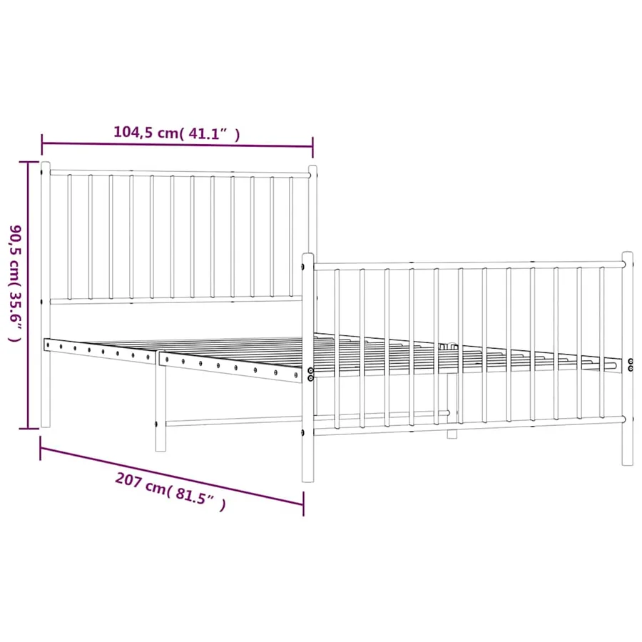 Cadre de lit métal sans matelas et pied de lit noir 100x200 cm - 10