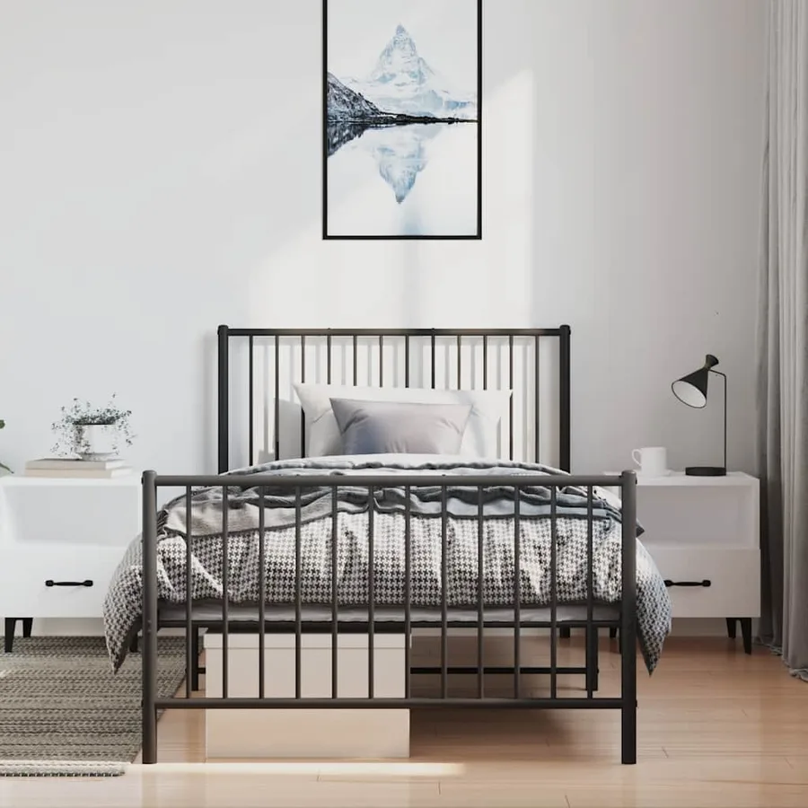 Cadre de lit métal sans matelas et pied de lit noir 100x200 cm - 3