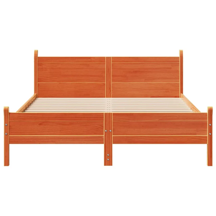 Cadre de lit sans matelas cire marron 135x190cm bois pin massif - 4