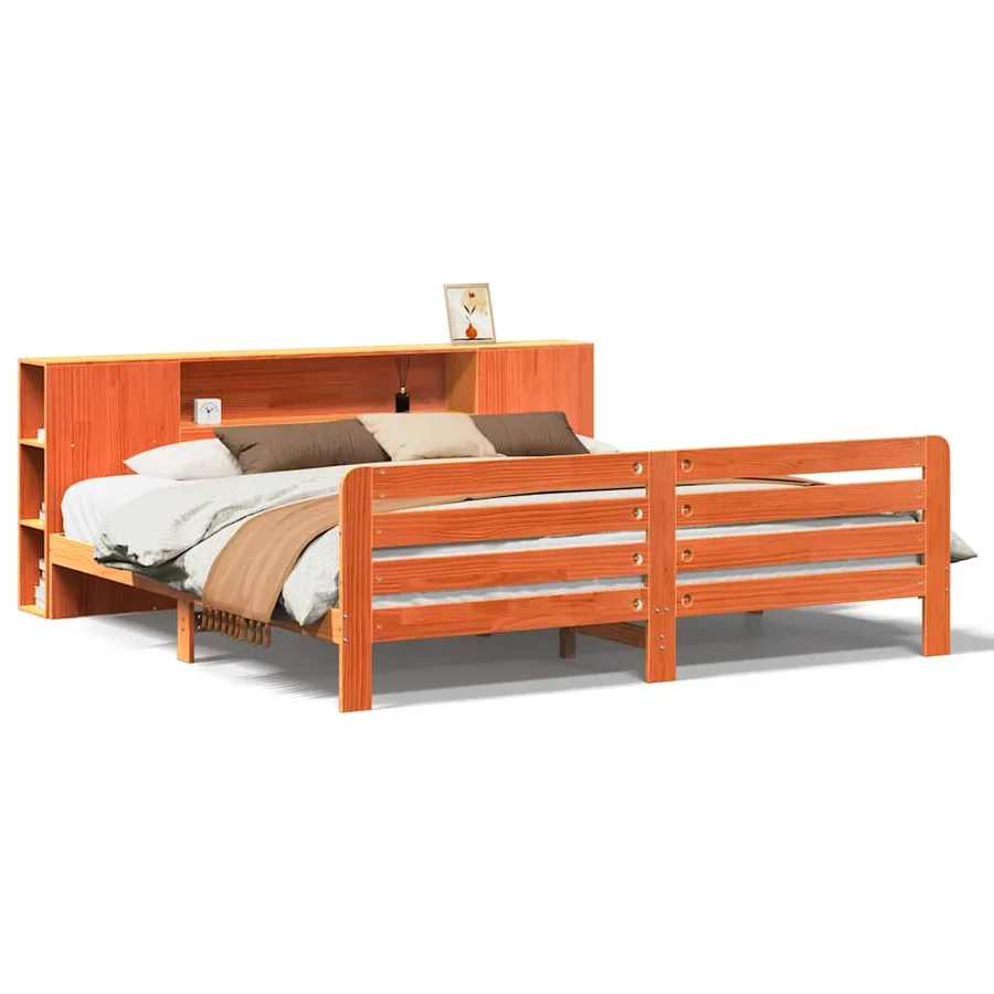 Cadre de lit sans matelas cire marron 200x200cm bois pin massif - 2