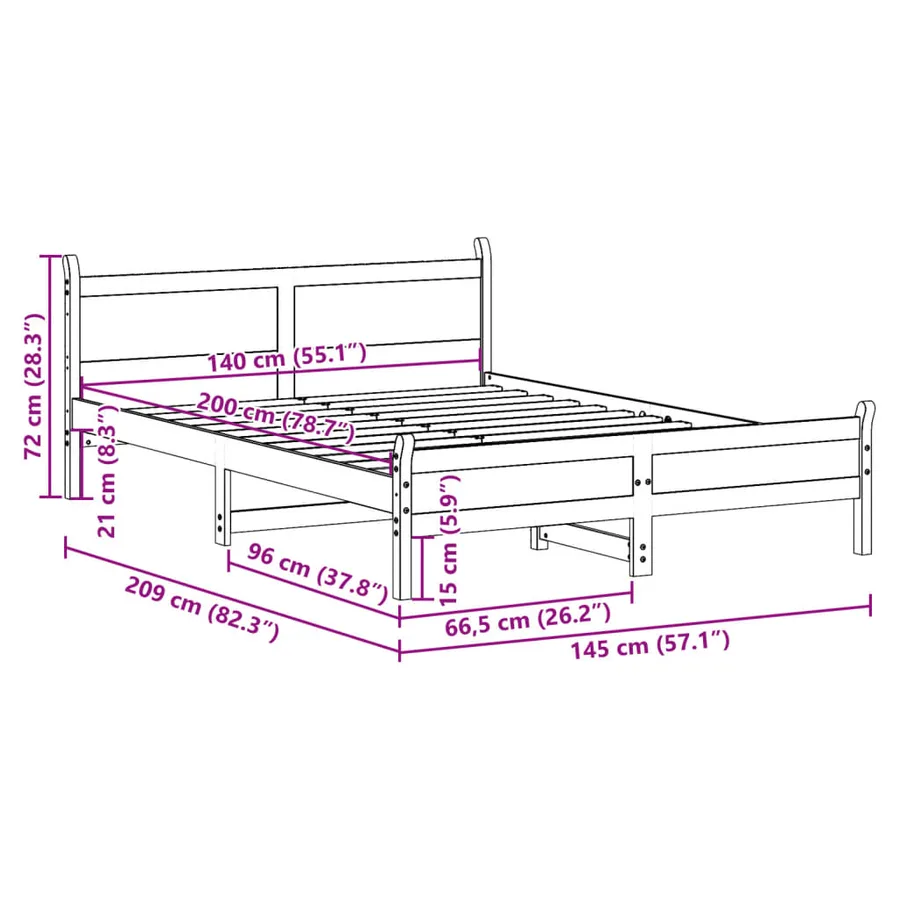 Cadre de lit sans matelas cire marron 140x200cm bois pin massif - 9