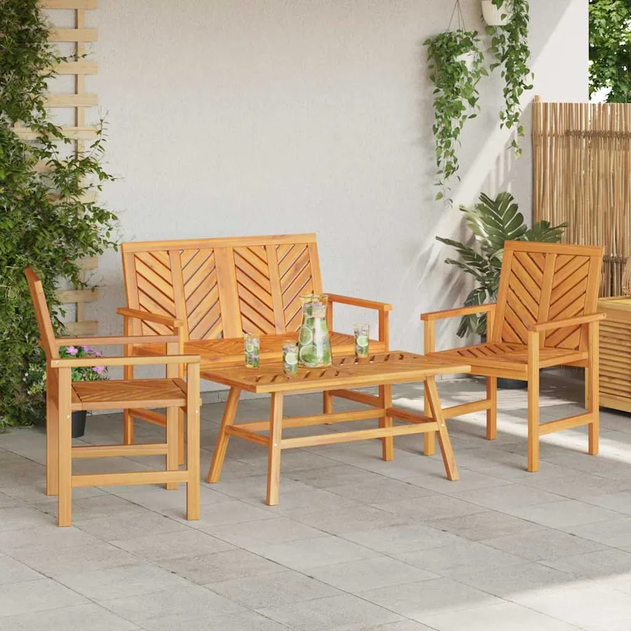 Ensemble de salon de jardin 4 pcs Marron Bois d'Acacia Massif - 4