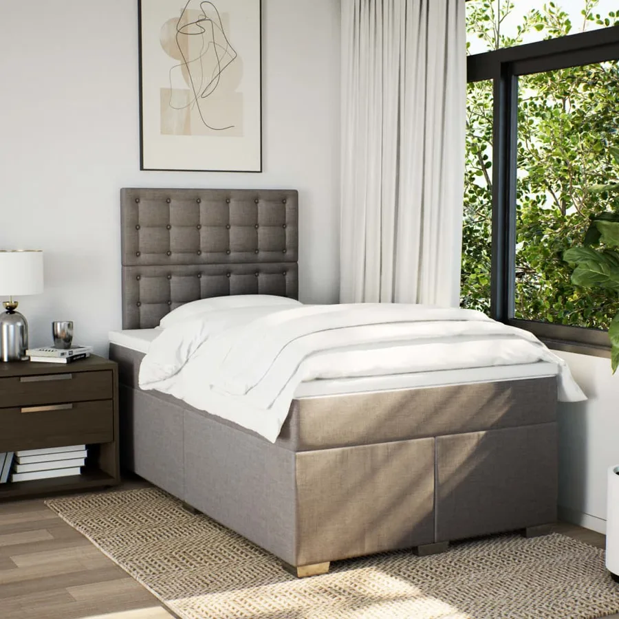 Sommier à lattes de lit avec matelas taupe 120x190 cm tissu - 3
