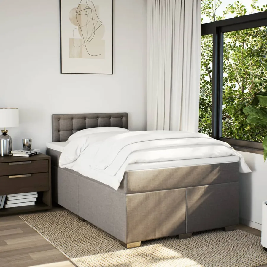 Sommier à lattes de lit avec matelas taupe 120x190 cm tissu - 4