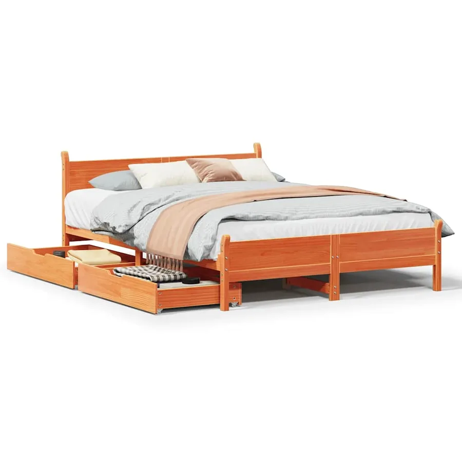 Cadre de lit sans matelas cire marron 120x200cm bois pin massif - 2