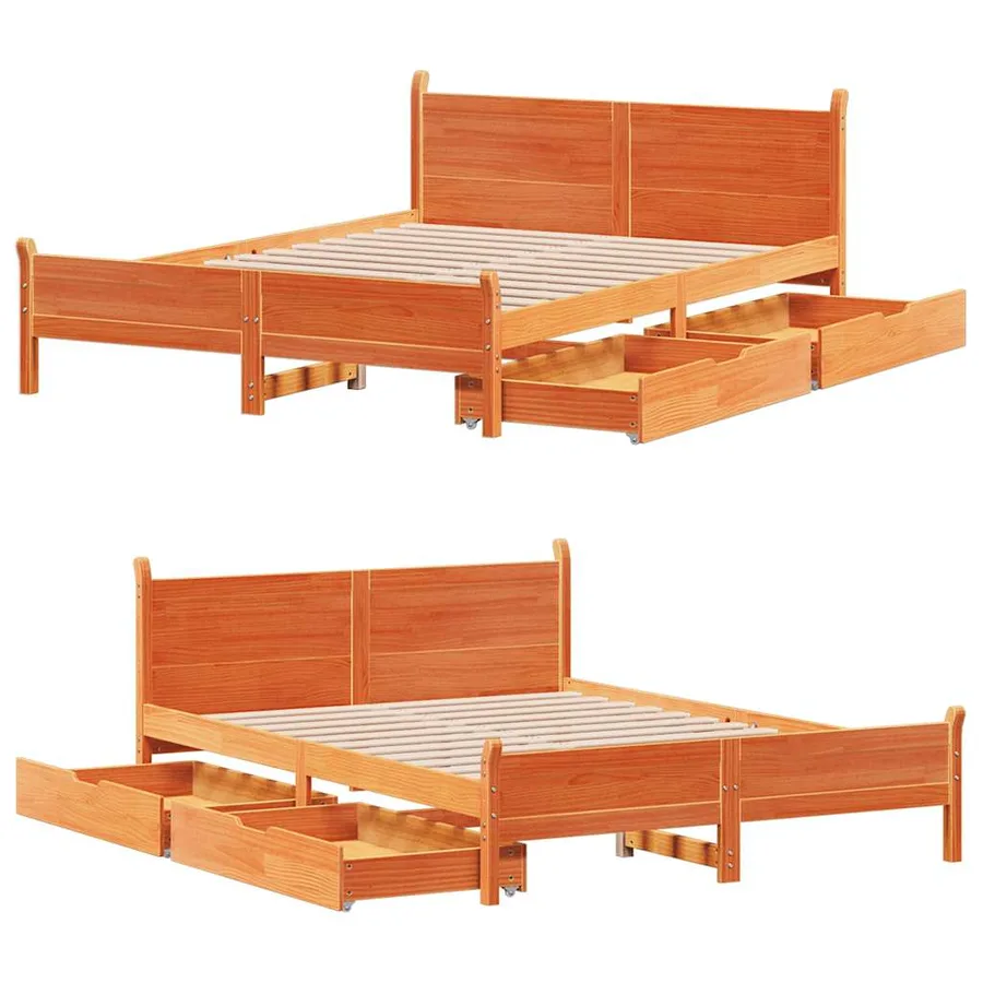 Cadre de lit sans matelas cire marron 120x200cm bois pin massif - 3