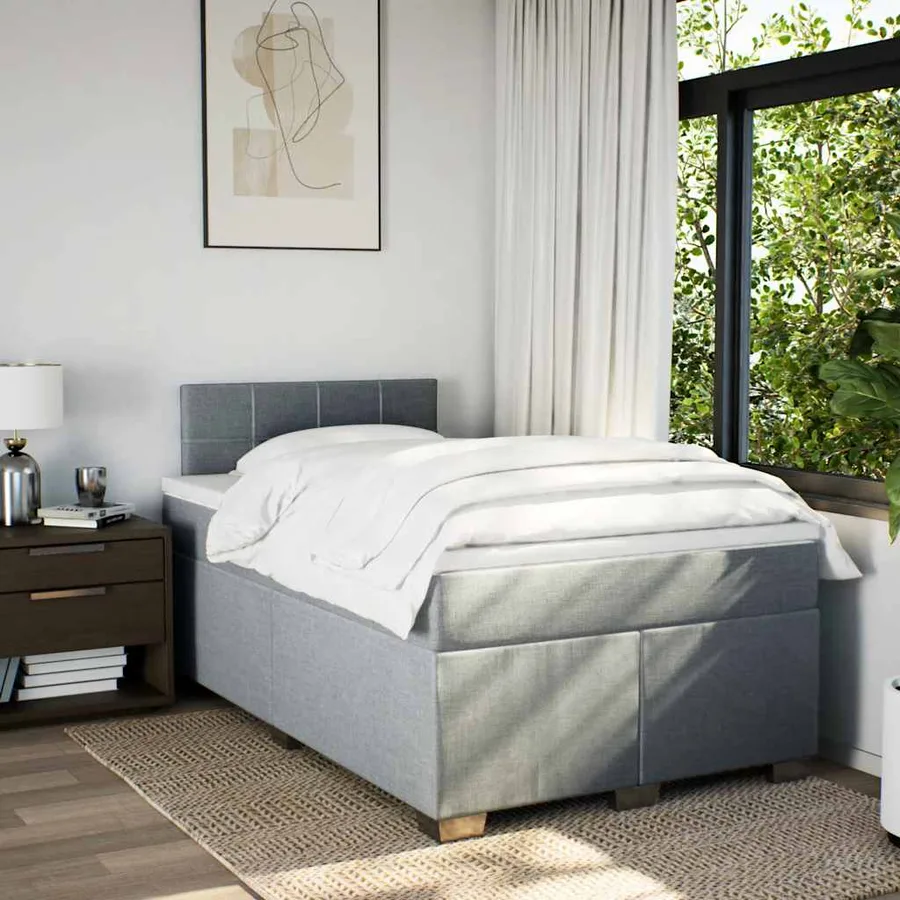 Sommier à lattes de lit et matelas gris clair 120x190 cm tissu - 3