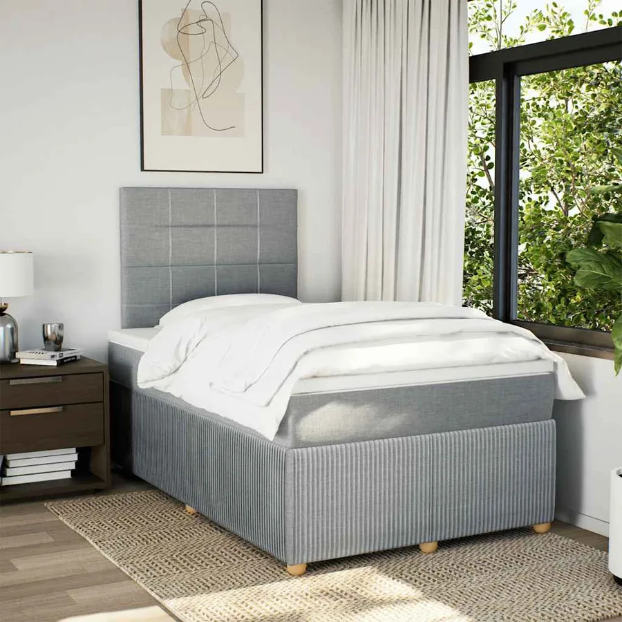 Sommier à lattes de lit et matelas gris clair 120x190 cm tissu - 4