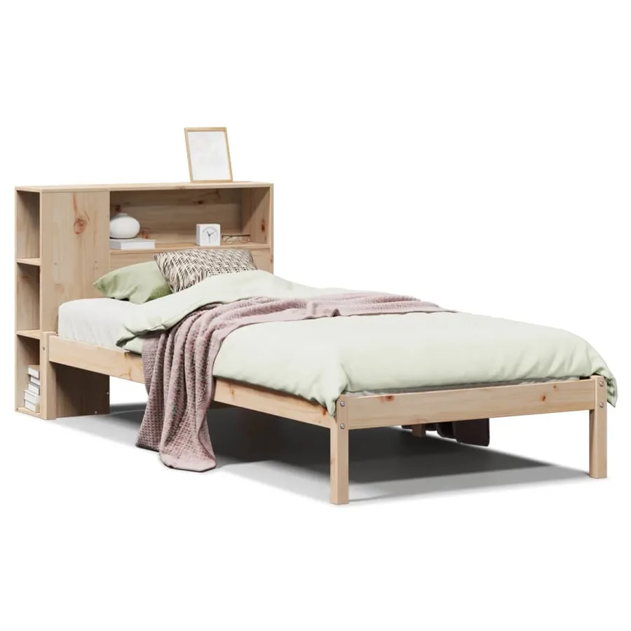 Lit bibliothèque sans matelas 75x190 cm bois de pin massif - 2