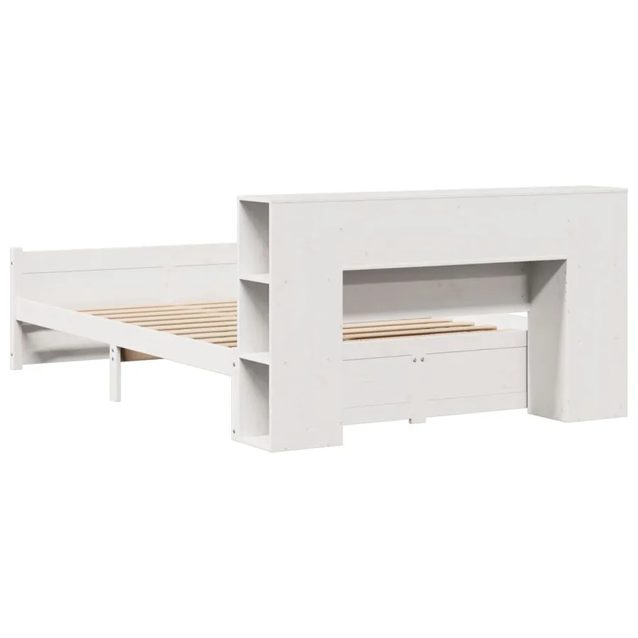 Lit bibliothèque sans matelas blanc 150x200 cm bois pin massif - 6
