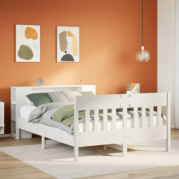 Lit bibliothèque sans matelas blanc 140x200 cm bois pin massif