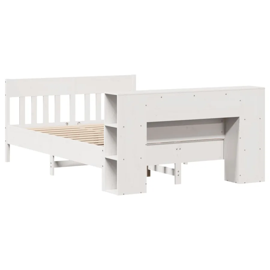 Lit bibliothèque sans matelas blanc 140x200 cm bois pin massif - 6