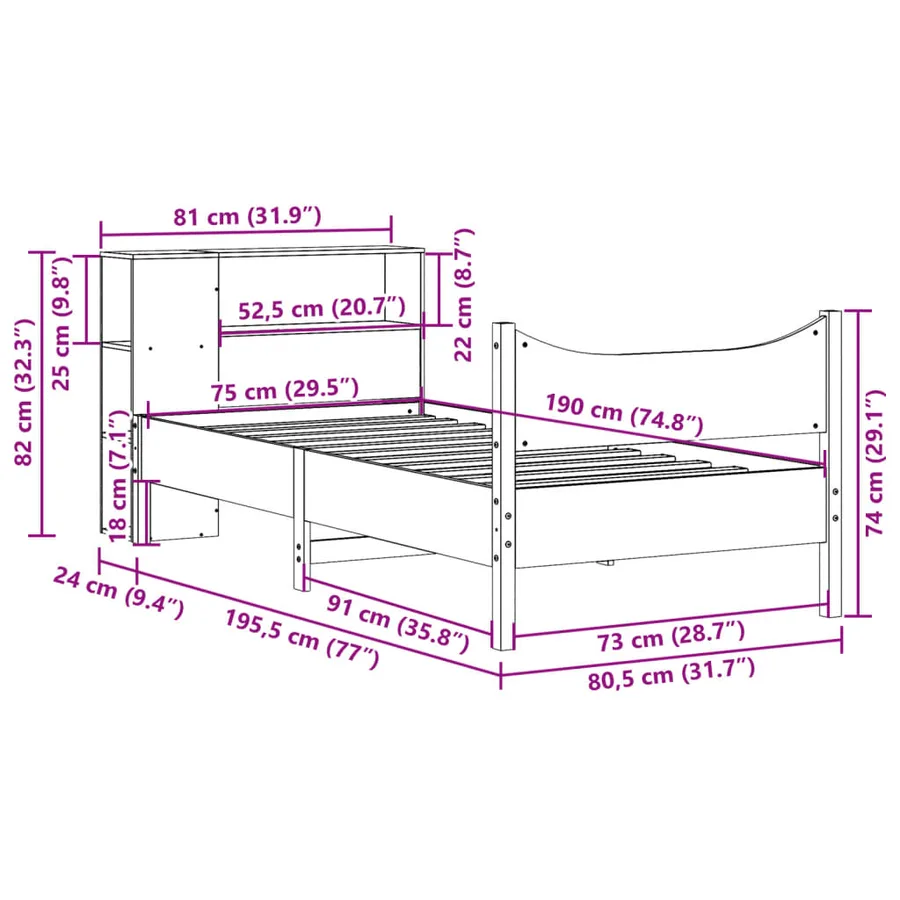 Cadre de lit sans matelas 75x190 cm bois de pin massif - 11