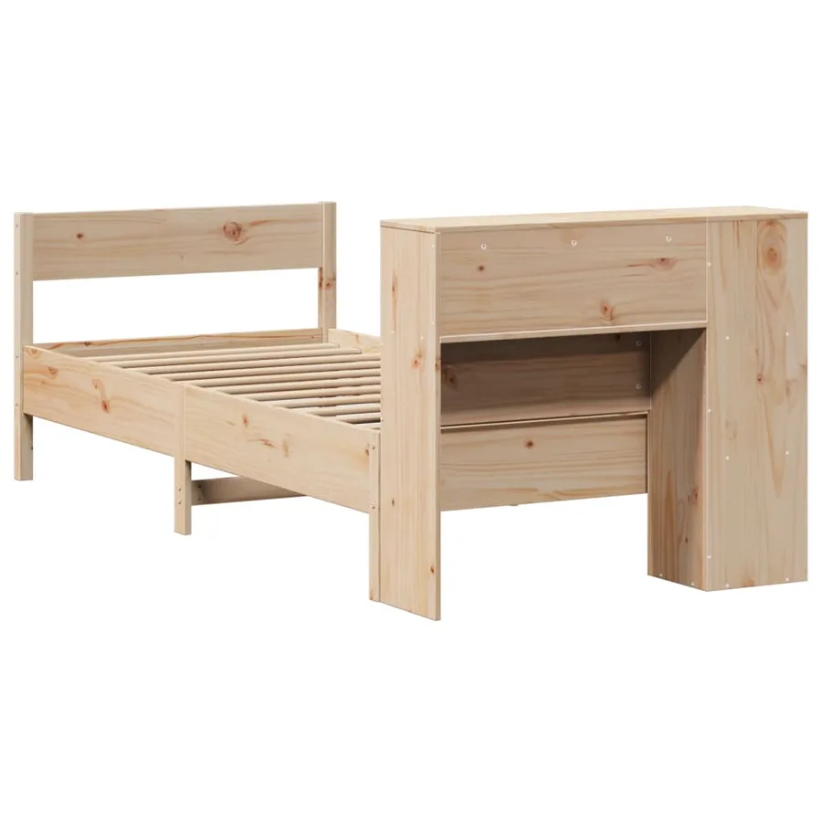 Lit bibliothèque sans matelas 75x190 cm bois de pin massif - 6