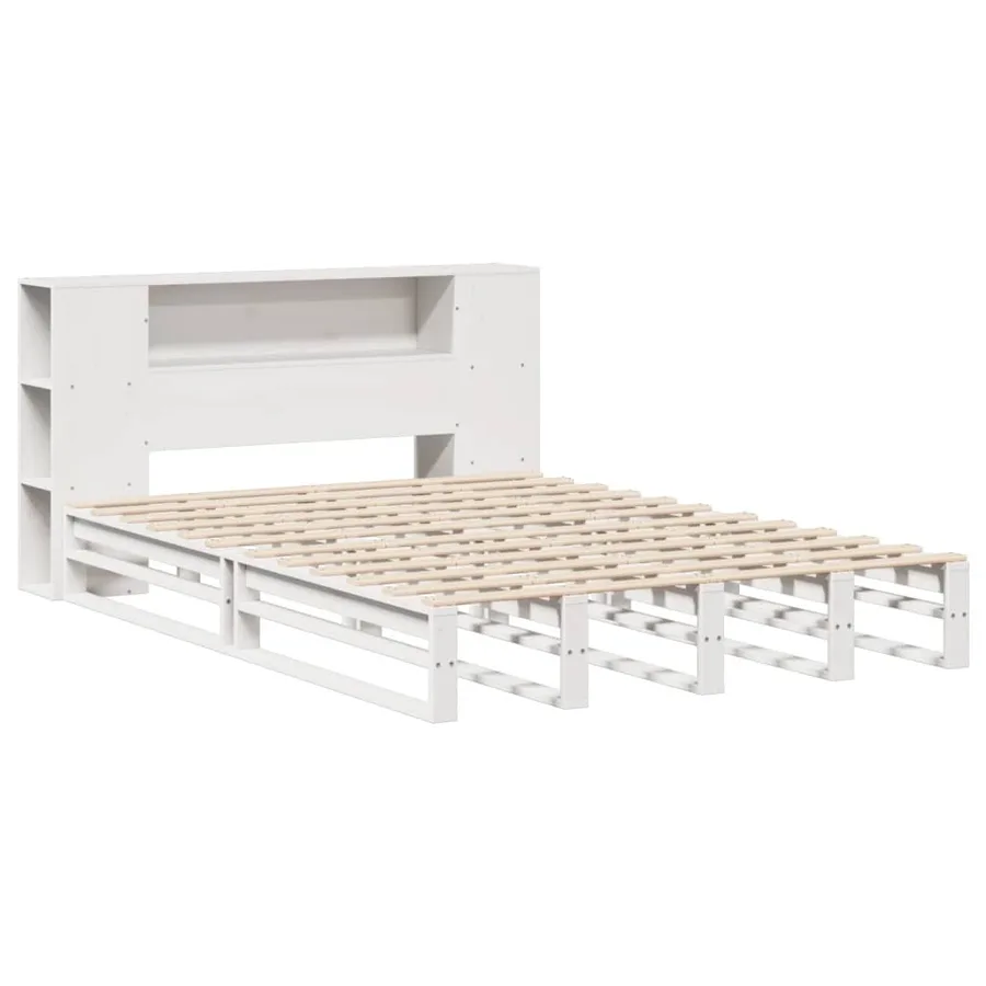 Lit bibliothèque sans matelas blanc 120x200 cm bois massif - 3