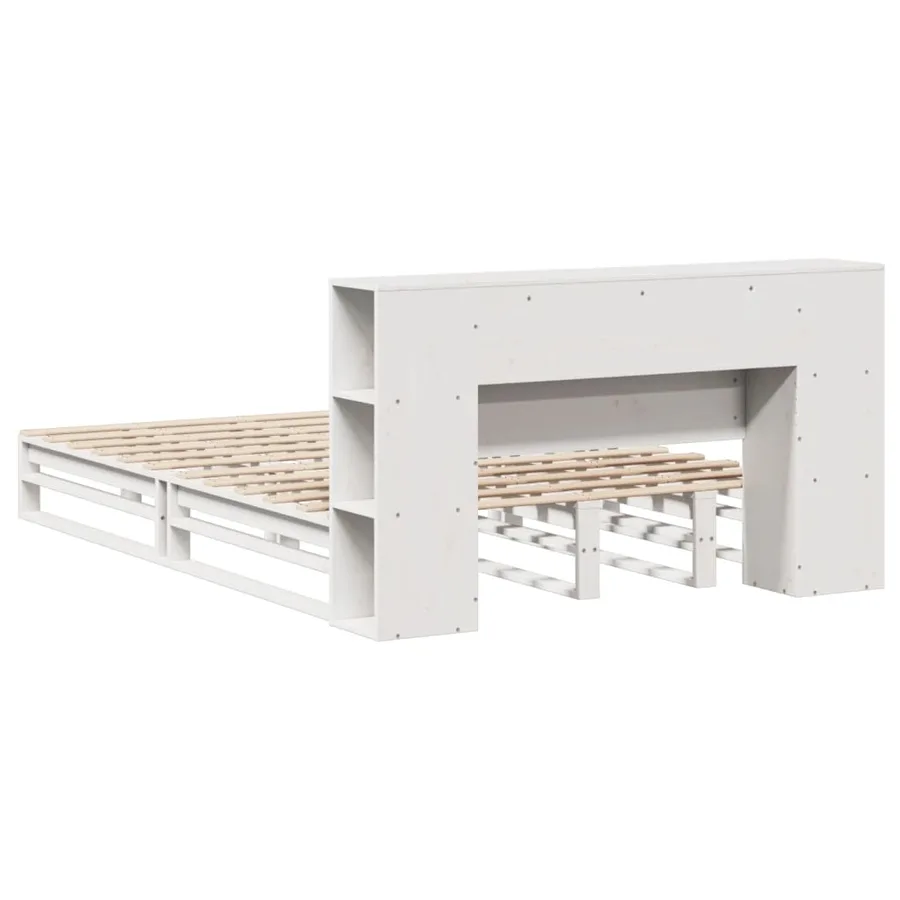 Lit bibliothèque sans matelas blanc 120x200 cm bois massif - 8