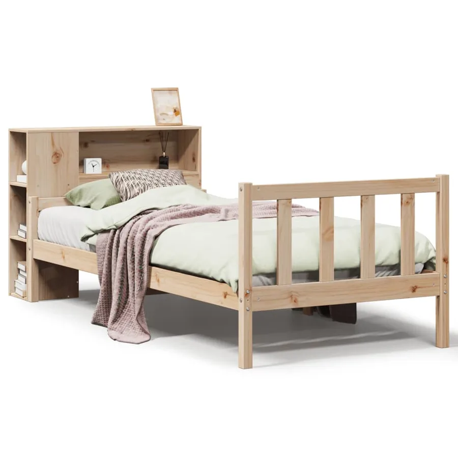 Lit bibliothèque sans matelas 75x190 cm bois de pin massif - 2