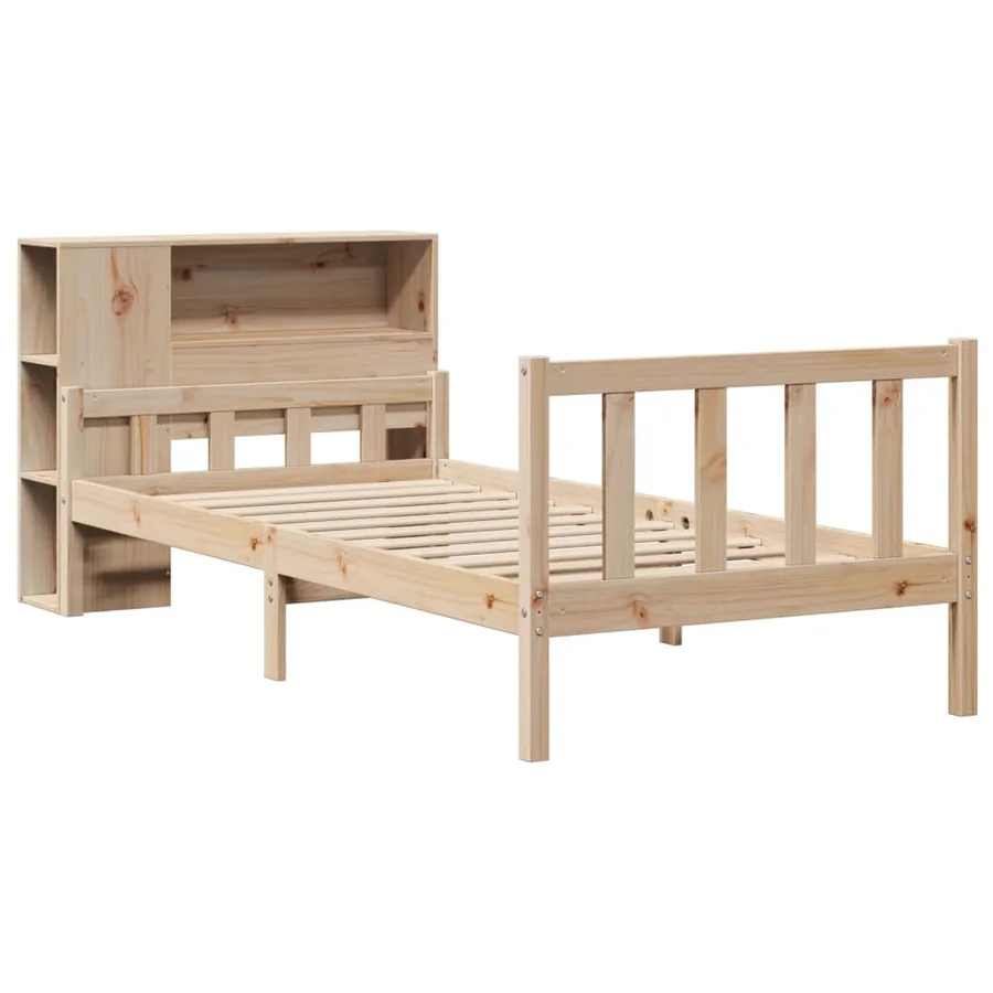 Lit bibliothèque sans matelas 75x190 cm bois de pin massif - 3