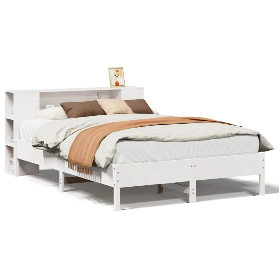 Lit bibliothèque sans matelas blanc 120x200 cm bois pin massif - 2