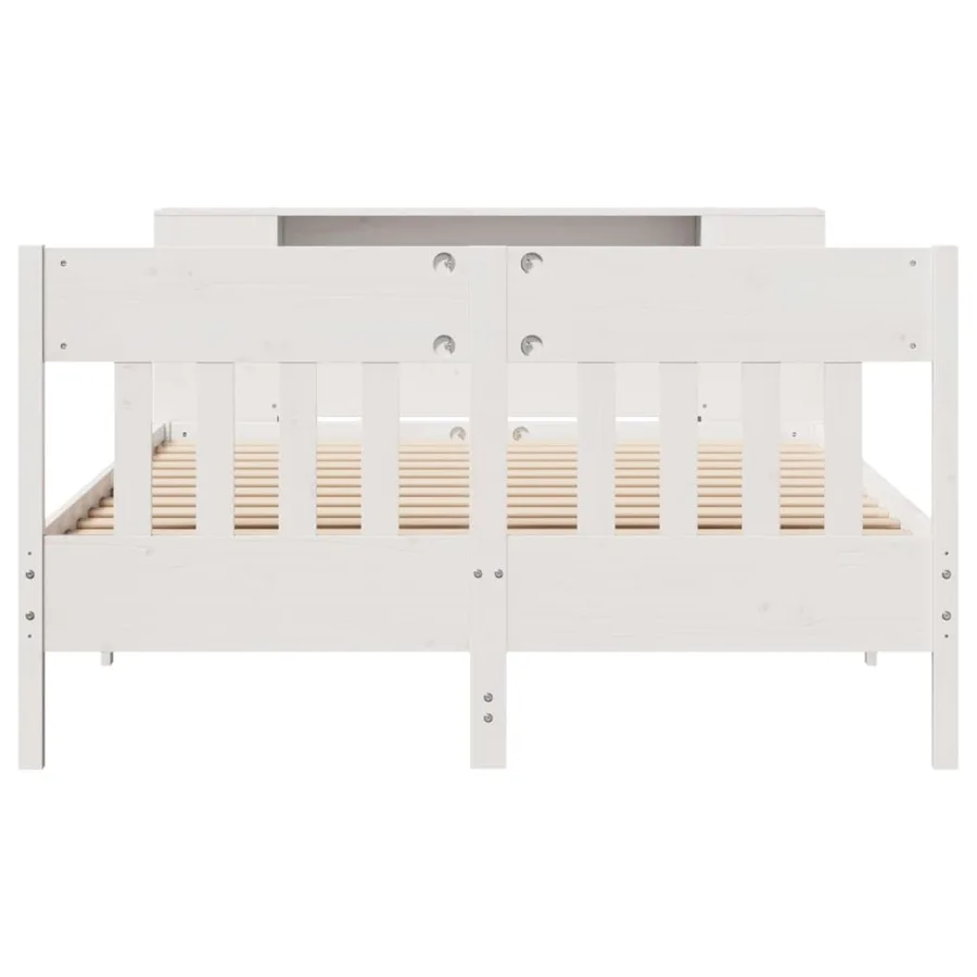 Lit bibliothèque sans matelas blanc 120x190 cm bois pin massif - 4