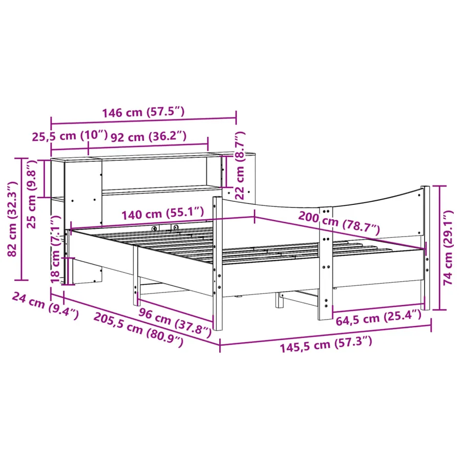Cadre de lit sans matelas blanc 140x200 cm bois de pin massif - 11