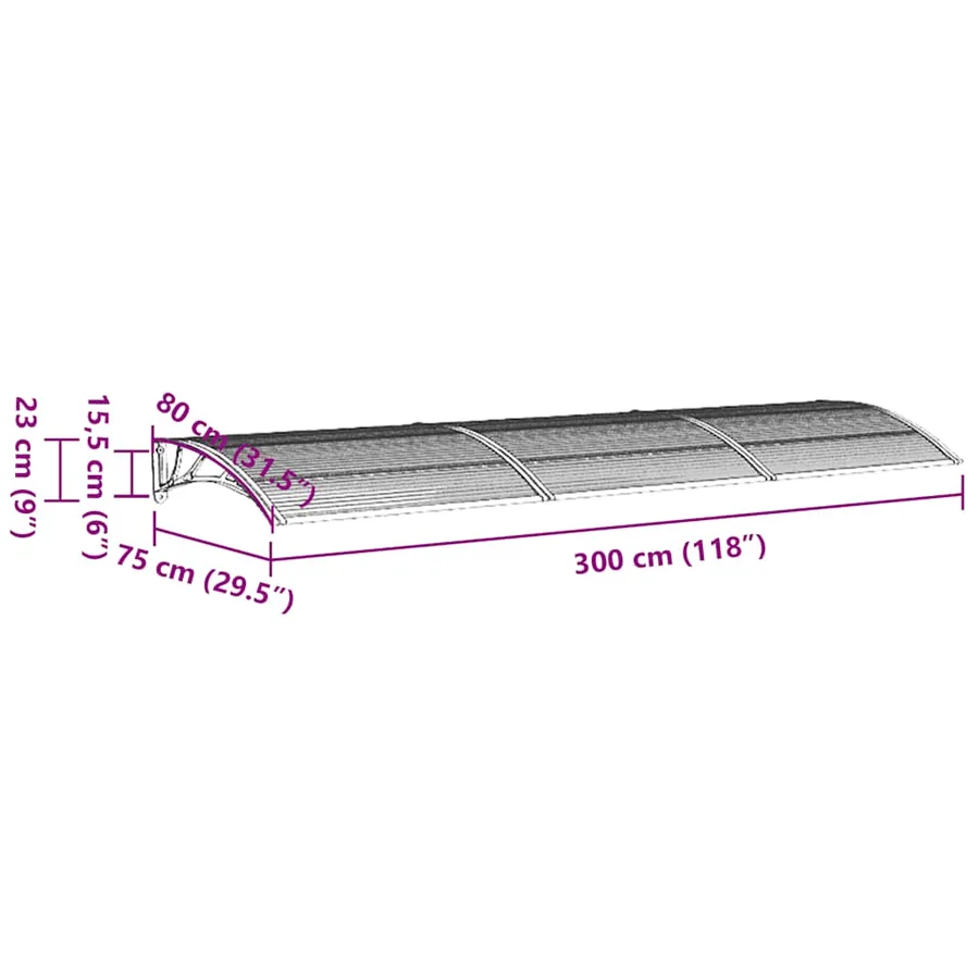 Auvent de porte Gris 300x75 cm Polycarbonate - 7