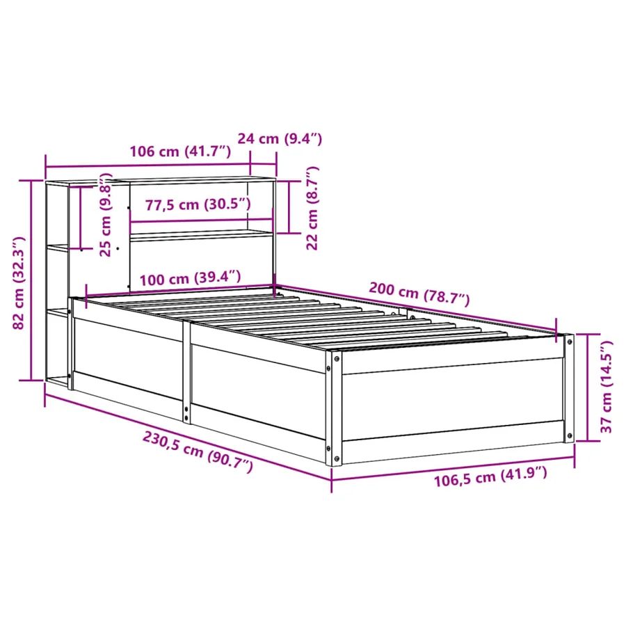 Cadre de lit sans matelas cire marron 100x200cm bois pin massif - 12