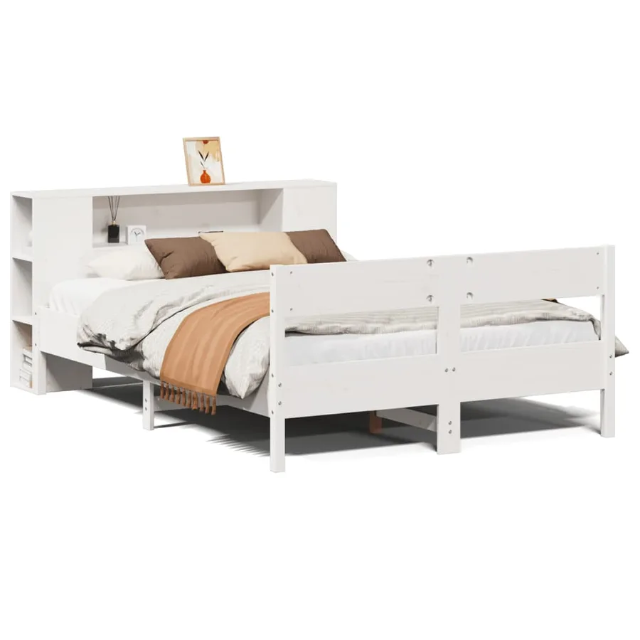 Lit bibliothèque sans matelas blanc 135x190 cm bois pin massif - 2