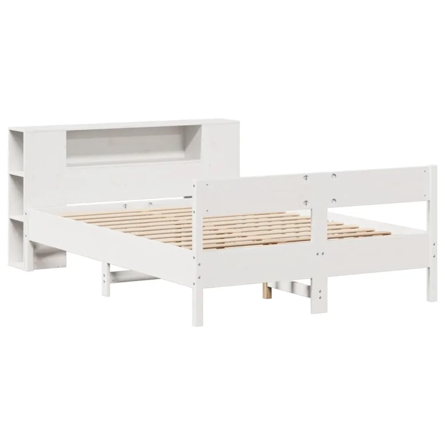Lit bibliothèque sans matelas blanc 135x190 cm bois pin massif - 3