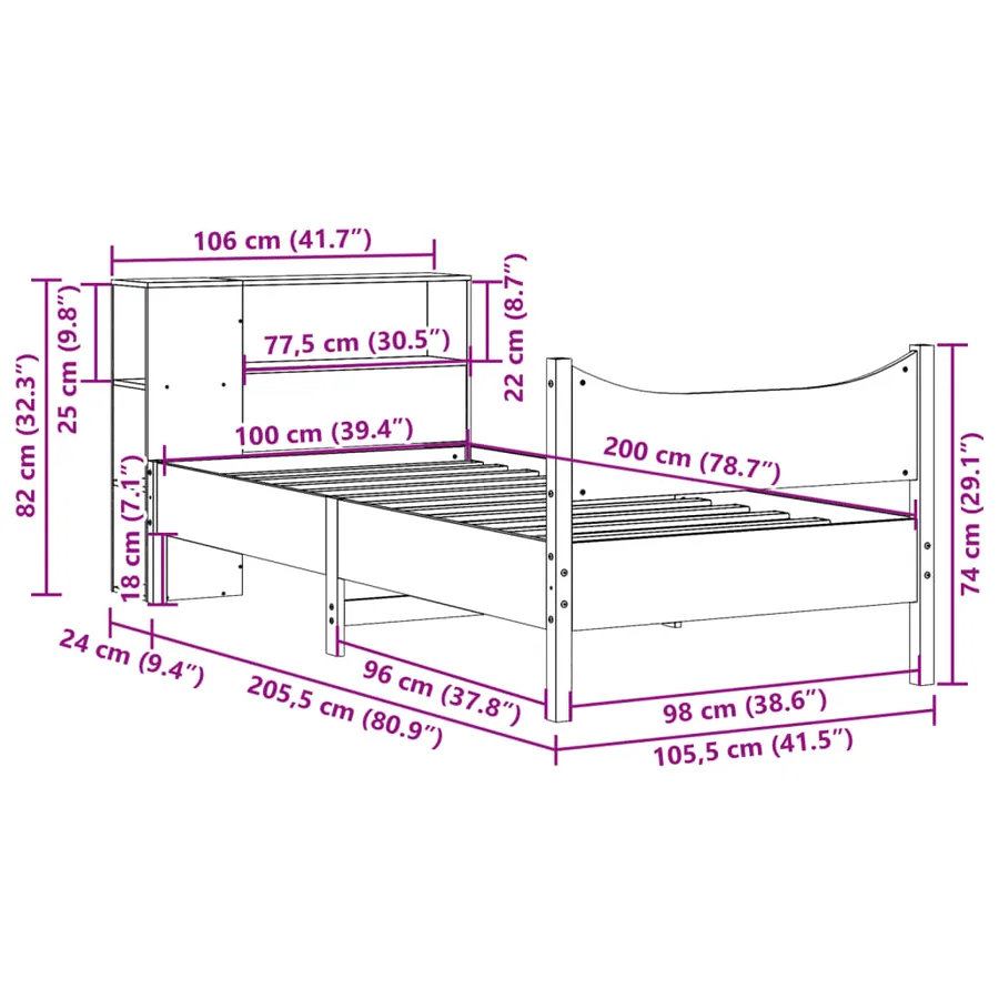 Cadre de lit sans matelas cire marron 100x200cm bois pin massif - 11