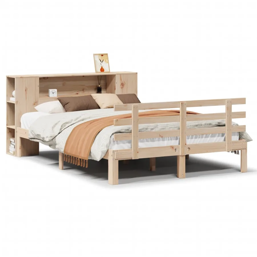 Lit bibliothèque sans matelas 135x190 cm bois de pin massif - 2