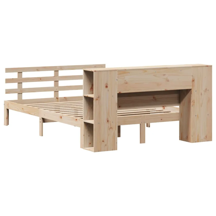 Lit bibliothèque sans matelas 135x190 cm bois de pin massif - 6