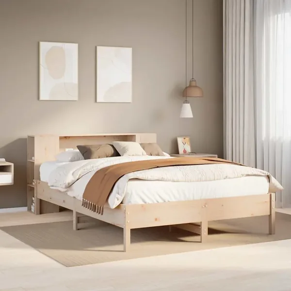 Lit bibliothèque sans matelas 135x190 cm bois de pin massif