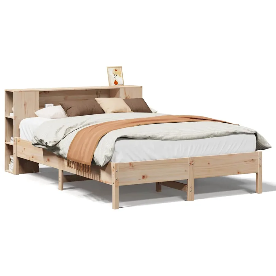 Lit bibliothèque sans matelas 135x190 cm bois de pin massif - 2