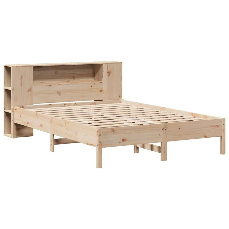 Lit bibliothèque sans matelas 135x190 cm bois de pin massif - 3