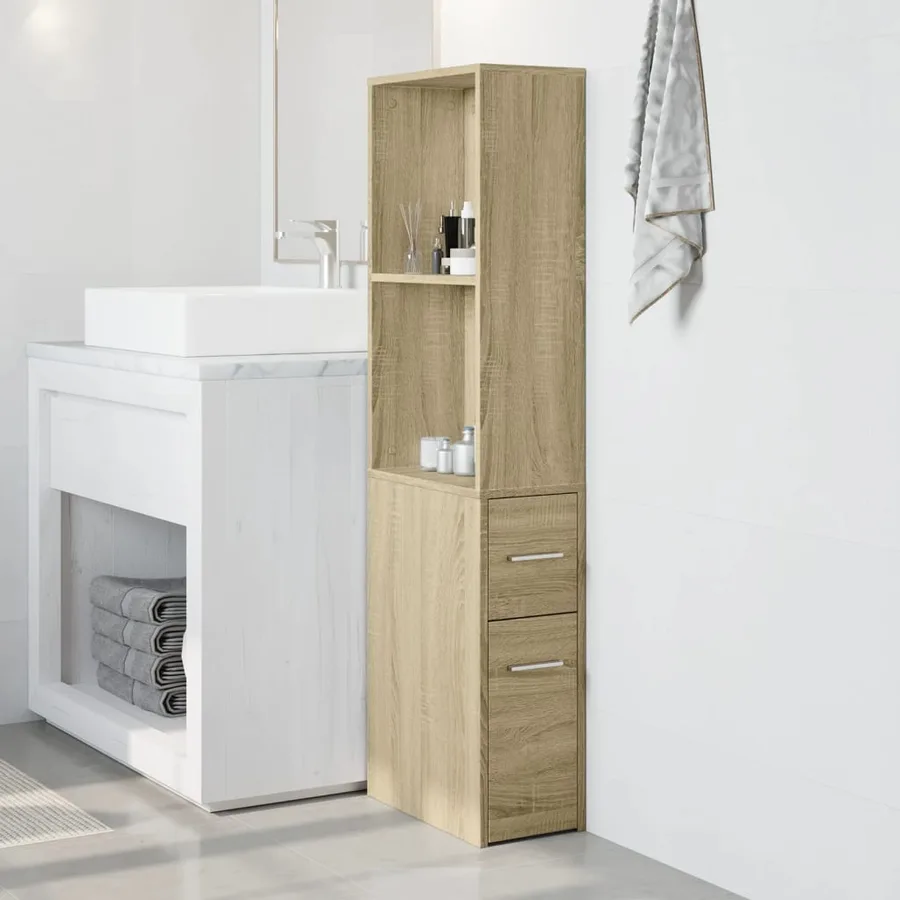 Armoire de salle de bain étroite avec roulettes chêne sonoma - 3