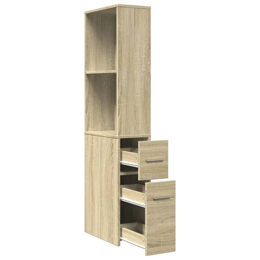 Armoire de salle de bain étroite avec roulettes chêne sonoma - 7