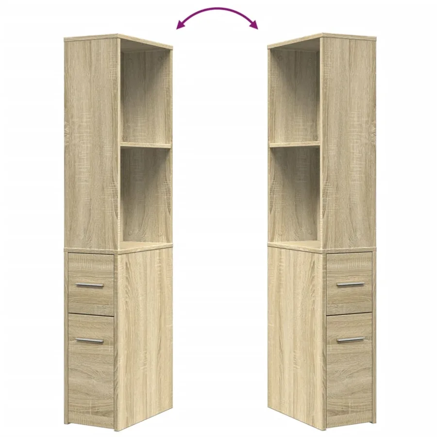 Armoire de salle de bain étroite avec roulettes chêne sonoma - 8