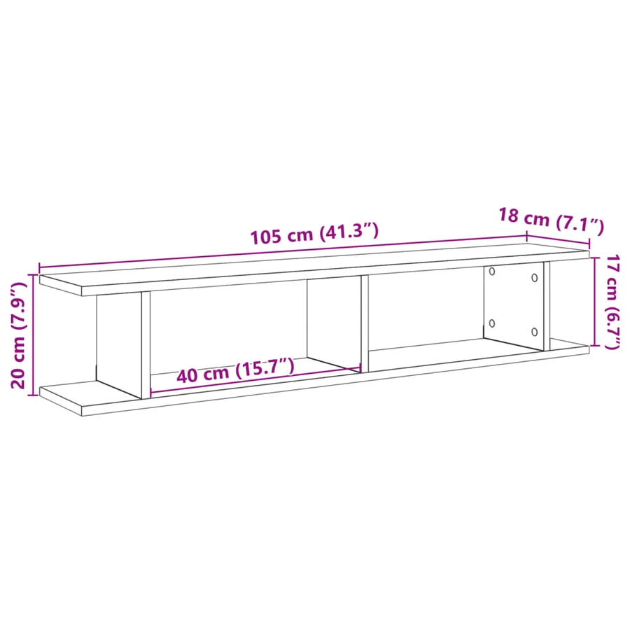 Étagères murales 2 pcs vieux bois 105x18x20cm bois d'ingénierie - 10