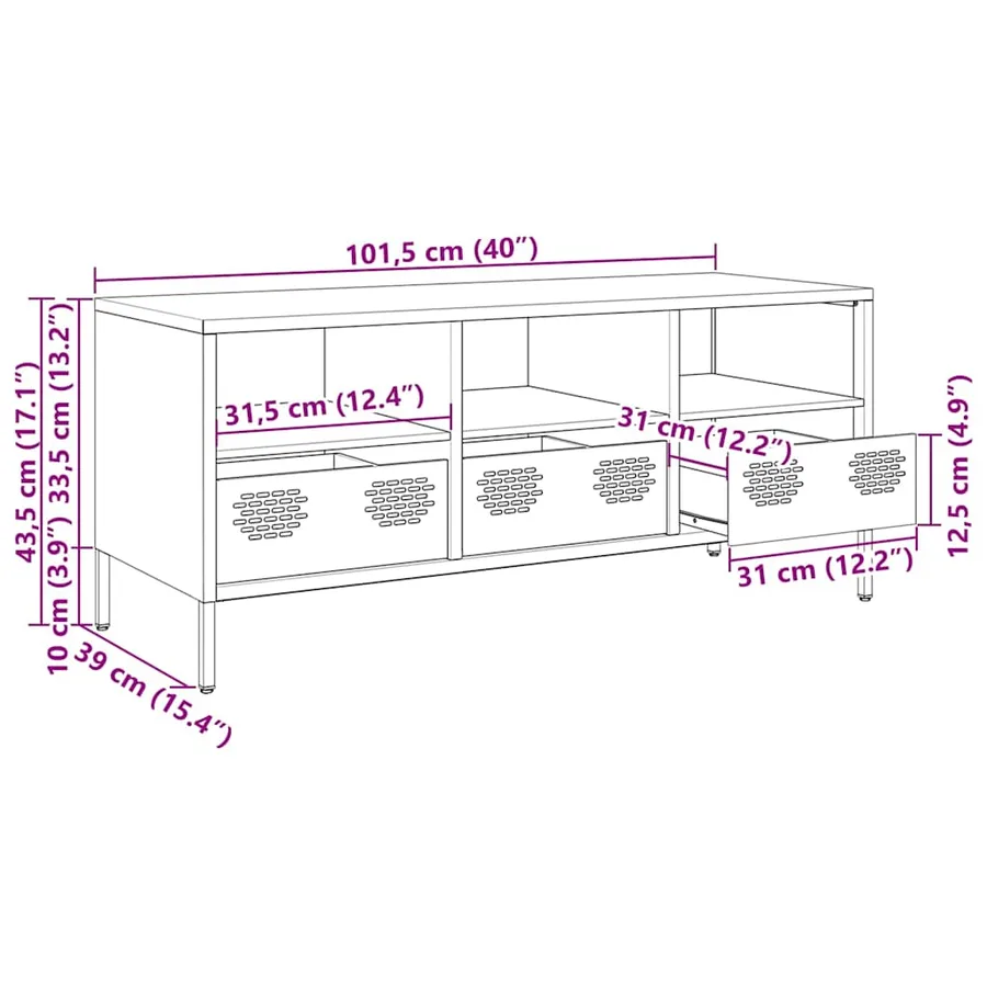 Meuble TV noir 101,5x39x43,5 cm acier laminé à froid - 12