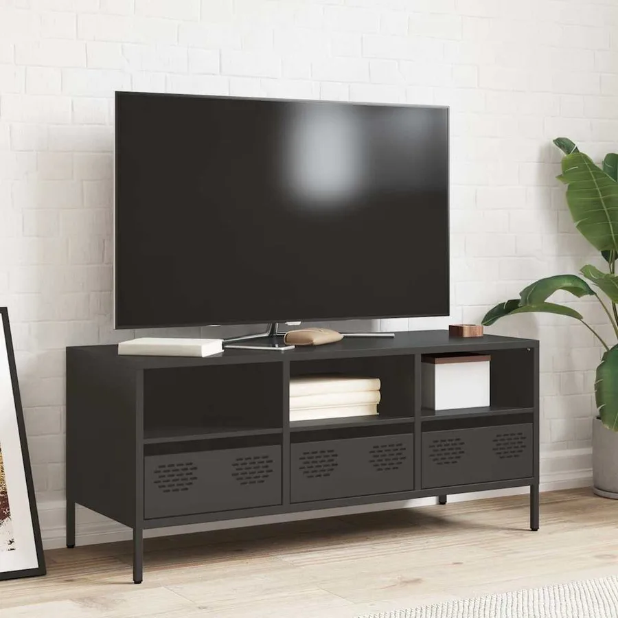 Meuble TV noir 101,5x39x43,5 cm acier laminé à froid - 3