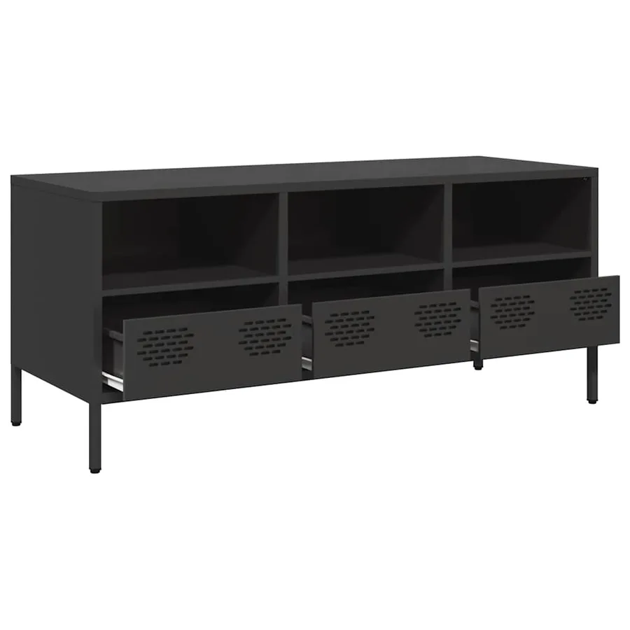 Meuble TV noir 101,5x39x43,5 cm acier laminé à froid - 5