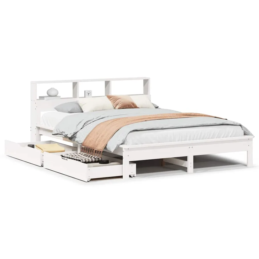 Lit bibliothèque sans matelas blanc 135x190 cm bois pin massif - 2