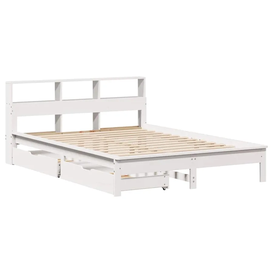 Lit bibliothèque sans matelas blanc 135x190 cm bois pin massif - 3