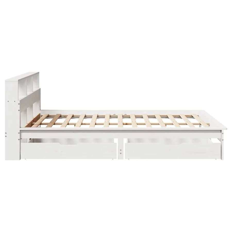 Lit bibliothèque sans matelas blanc 135x190 cm bois pin massif - 5