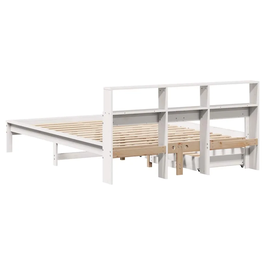 Lit bibliothèque sans matelas blanc 135x190 cm bois pin massif - 6