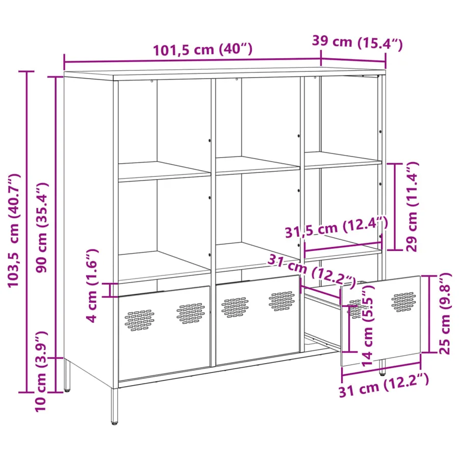 Buffet haut noir 101,5x39x103,5 cm acier - 13