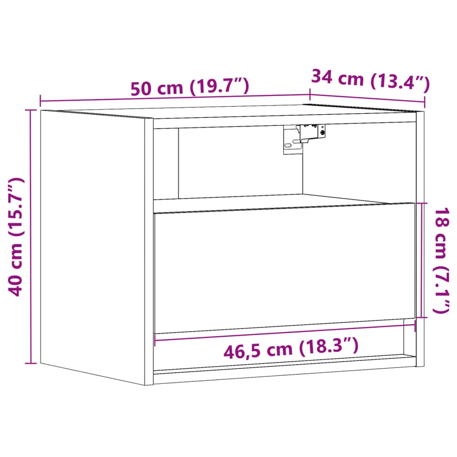 Table de chevet murale avec lumières LED chêne sonoma - 15