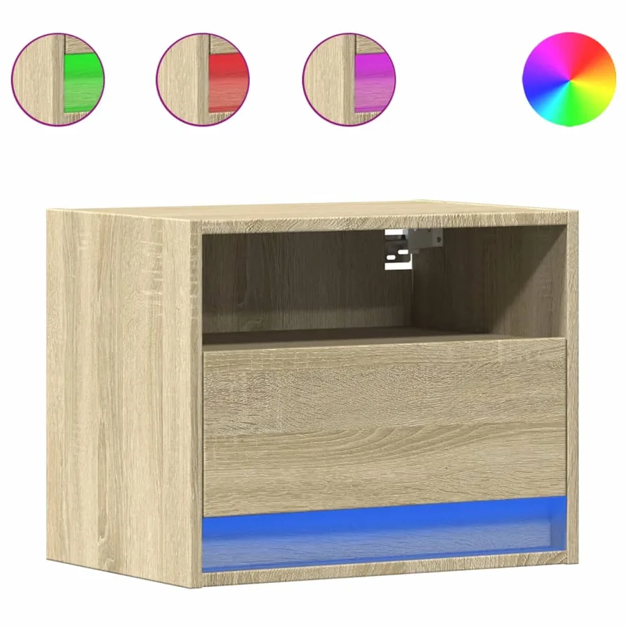 Table de chevet murale avec lumières LED chêne sonoma - 2